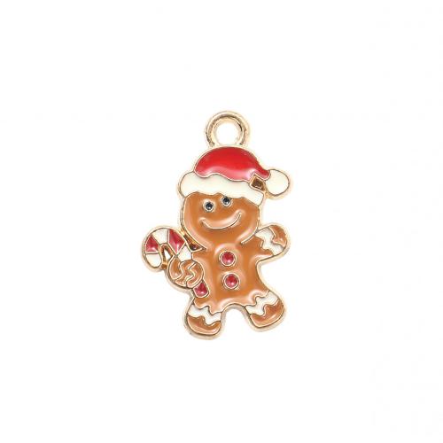 Zinc Alloy Christmas Pendants Gingerbread Man gold color plated Christmas Design & DIY & enamel Sold By PC