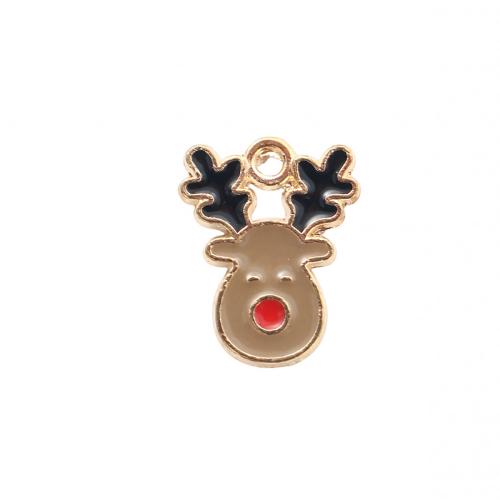 Zinc Alloy Christmas Pendants Christmas Reindeer gold color plated DIY & enamel Sold By PC