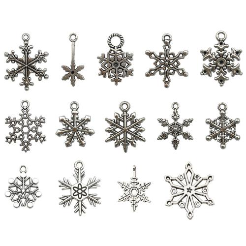 Ciondoli Natale in lega di zinco, lega in zinco, Fiocco di Neve, placcato argento antico, Design natalizio & DIY & stili diversi per la scelta, Venduto da PC