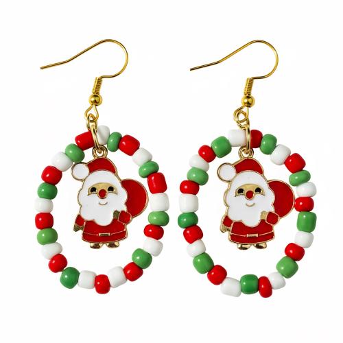 liga de zinco brincos tipo gota, with Seedbead & Aço inoxidável 304, Papai Noel, banhado, Design de Natal & para mulher & esmalte, vendido por par