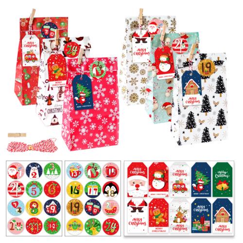 Kraft Vánoční dárková taška, Tisk, Vánoční design, více barev na výběr, 24PC/nastavit, Prodáno By nastavit