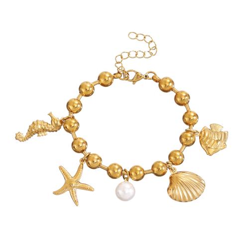 Bijoux bracelet en acier inoxydable, avec perle de plastique, Placage, bijoux de mode & réglable & pour femme, plus de couleurs à choisir, Vendu par Environ 17 cm brin