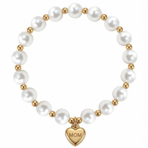 Bijoux bracelet en acier inoxydable, avec perle de verre, Placage, bijoux de mode & élastique & styles différents pour le choix & pour femme, plus de couleurs à choisir, Vendu par Environ 19 cm brin