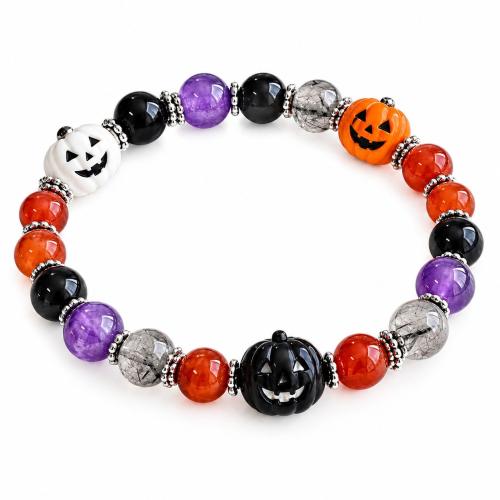 Černá Achát Náramek, s Karneol & Přírodní Quartz & Ametyst & Zinek, Dýně, ruční práce, Halloween Šperky dárek & pro ženy, multi-barevný, Délka Cca 18 cm, Prodáno By PC
