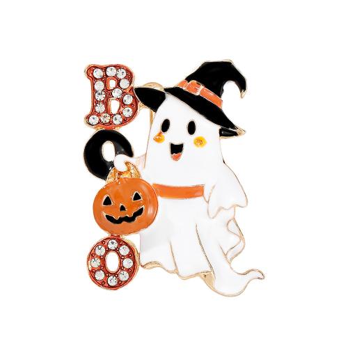 Zinek Brož, duch, barva pozlacený, Halloween Šperky dárek & smalt & s drahokamu, 50x35mm, Prodáno By PC