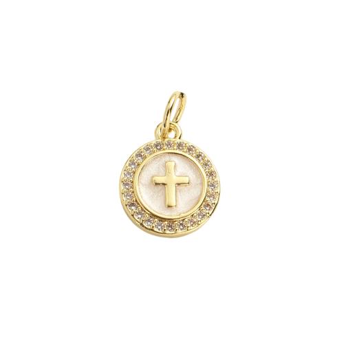 Cubique Pendentif en laiton zircon pavent, Plaqué d'or, avec crosse modèle & DIY & pavé de micro zircon & émail, 12.50x10.30x2mm, Trou:Environ 3.5mm, Vendu par PC