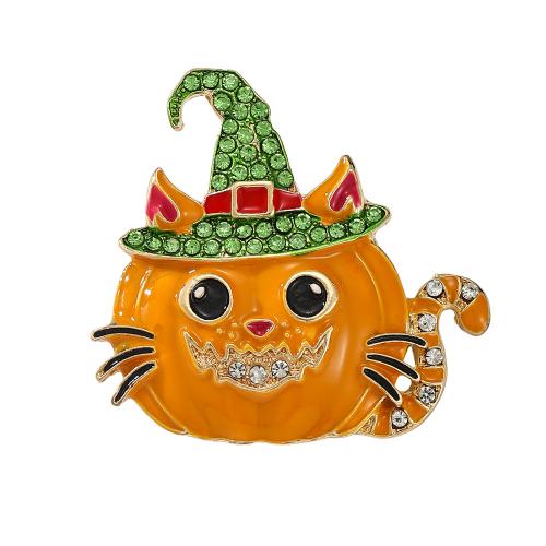 Zinek Brož, Kočka, á, Halloweenský design & smalt & s drahokamu, více barev na výběr, 45x45mm, Prodáno By PC