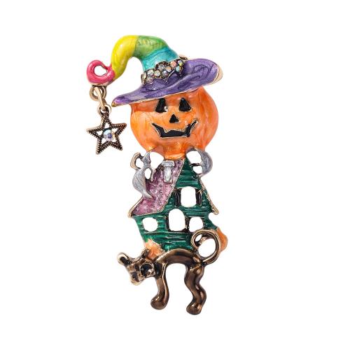 Zinek Brož, Kouzelník, á, Halloweenský design & smalt & s drahokamu, 70x35mm, Prodáno By PC