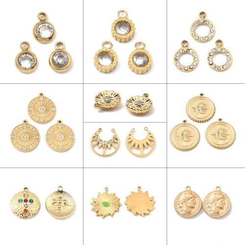 Bijoux pendentifs en acier inoxydable , Acier inoxydable 304, Placage de couleur d'or, DIY & styles différents pour le choix & avec strass, 10PC/lot, Vendu par lot