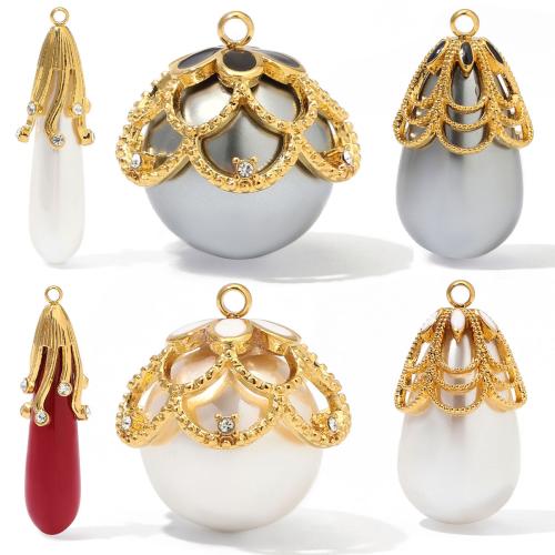 Pendentifs en plastique, Acier inoxydable 304, avec Plastique ABS perle, Placage de couleur d'or, DIY & styles différents pour le choix & avec strass, 3PC/sac, Vendu par sac