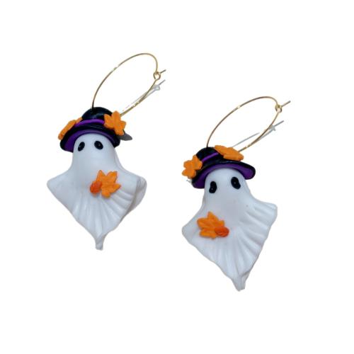 Polymer Clay Drop náušnice, duch, ruční práce, Halloweenský design & pro ženy, 35x80mm, Prodáno By Pair