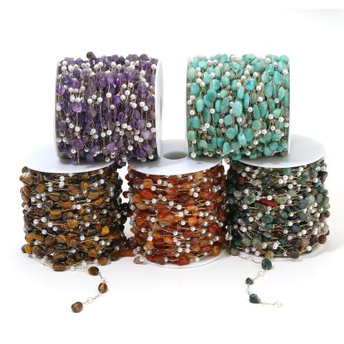 Chaîne de perles de pierre gemme, Acier inoxydable 304, avec pierre gemme, Placage, DIY, plus de couleurs à choisir, Vendu par m