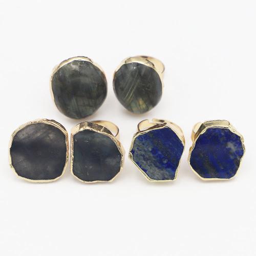 Piedras preciosas Anillo de dedo Cuff, con metal, Patrón Geométrico, chapado en color dorado, unisexo & diferentes estilos para la opción, size 30-25x25-20x10-3mm, Vendido por UD