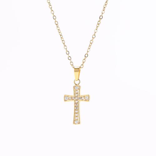 acero inoxidable 316 collar, Cruces, chapado, diferentes estilos para la opción & micro arcilla de zirconia cúbica & para mujer, longitud aproximado 45 cm, Vendido por UD
