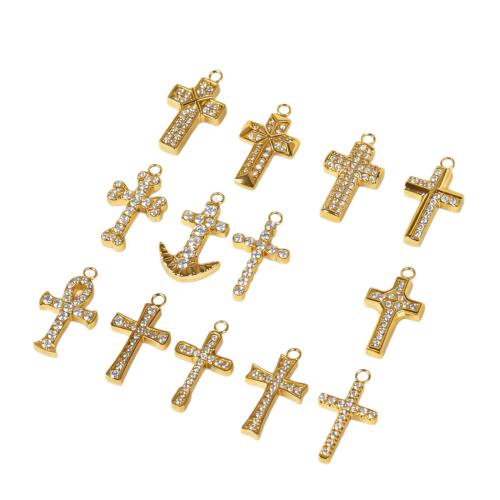 Nerezová ocel Cross Přívěsky, 304 Stainless Steel, Kříž, DIY & různé styly pro výběr & micro vydláždit kubické zirkony, Otvor:Cca 2.5mm, Prodáno By PC