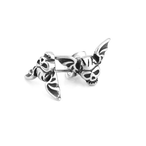 Titanium ocel Stud náušnice, Lebka, Vintage & pro ženy, Původní barva, 12x16mm, Prodáno By Pair