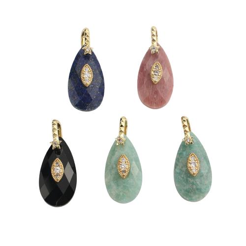 Pendants Gemstone Jewelry, Prás, le Gemstone, Teardrop, óir fíor plated, DIY & micrea réiteach zirconia ciúbach, dathanna níos mó le haghaidh rogha, 24.90x13.10x8.40mm, Poll:Thart 8x6mm, Díolta De réir PC
