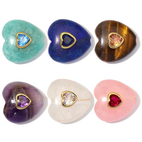 Gemstone Smycken Pärlor, Mässing, med Ädelsten, Hjärta, plated, DIY & olika stilar för val & micro bana cubic zirconia, 20x20mm, 3PC/Bag, Säljs av Bag