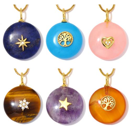 Pendants Gemstone Jewelry, Prás, le Gemstone, plátáilte, DIY & stíleanna éagsúla do rogha & micrea réiteach zirconia ciúbach, 25mm, 3ríomhairí pearsanta/Mála, Díolta De réir Mála