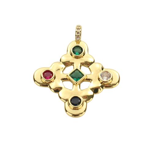 Cubique Pendentif en laiton zircon pavent, Plaqué d'or, DIY & pavé de micro zircon, 27.50x23.40x2.20mm, Trou:Environ 3x2mm, Vendu par PC