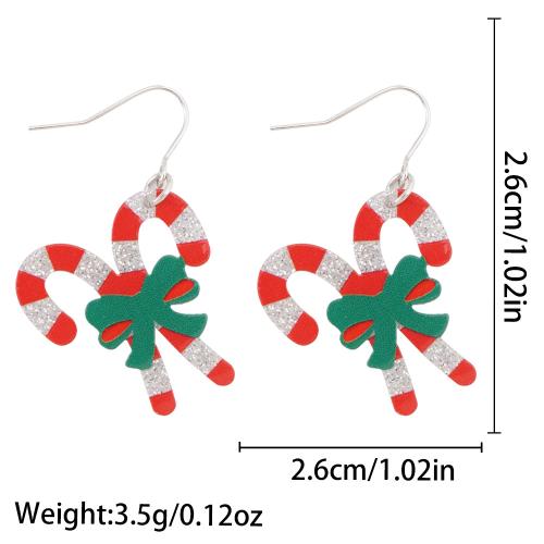Acrylique Boucle d'oreille goutte, canne à sucre de noël, Impression, Conception de Noël & pour femme, 26x26mm, Vendu par paire