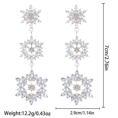 Boucles d'oreilles de Noël, alliage de zinc, flocon de neige, pour femme & avec strass, argent, 29x70mm, Vendu par paire