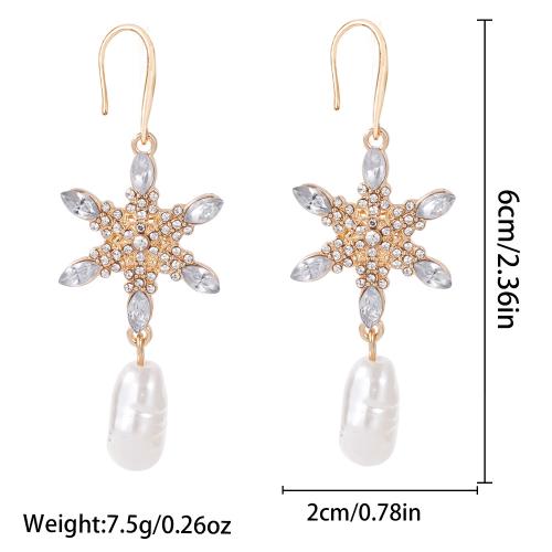 lega in zinco orecchini a goccia, with perla in plastica, Fiocco di Neve, placcato, Design natalizio & per la donna & con strass, 20x60mm, Venduto da coppia