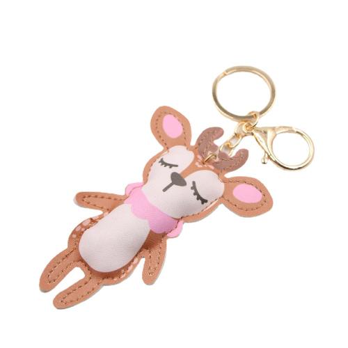 PU Leather Key Clasp with Zinc Alloy Christmas Reindeer printing portable & for woman 110mm Sold By PC