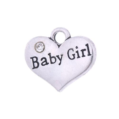 Sinc Alloy Croí Pendants, DIY & le patrún litir & le rhinestone, dathanna níos mó le haghaidh rogha, Díolta De réir PC
