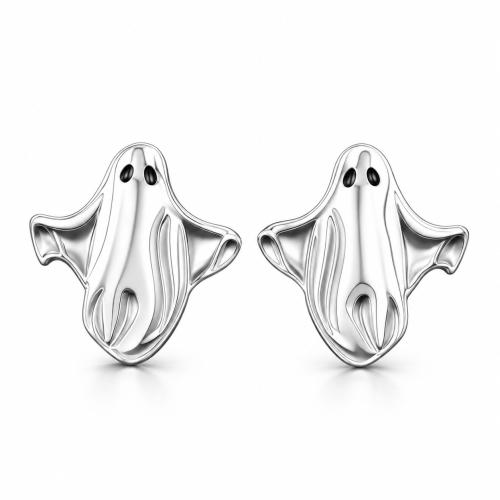 Brass Stud Earring Ghost platinum plated Halloween Design & for woman Sold By Pair