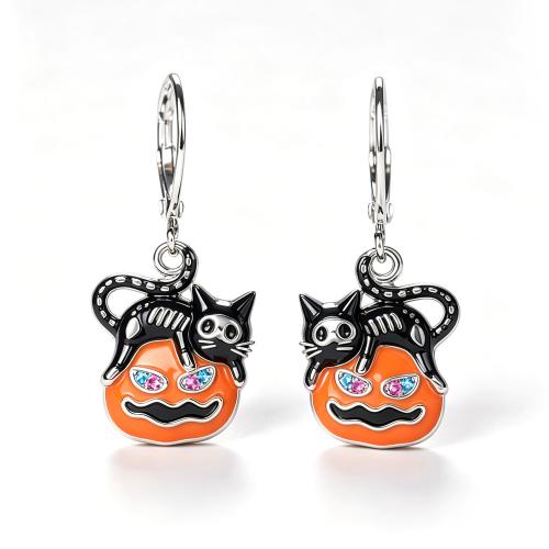 Brass Drop Earring Pumpkin plated Halloween Design & for woman & enamel & with rhinestone 30mm Approx 1.8mm Sold By Pair