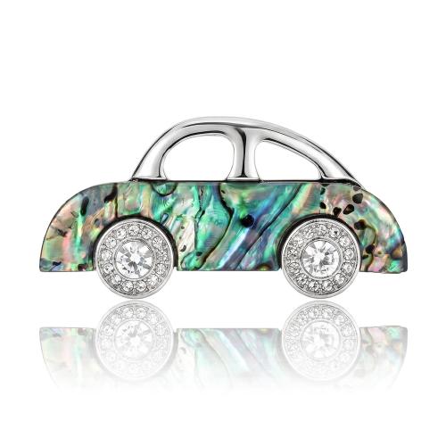 alliage de zinc broche, avec coquille d'ormeau, voiture, Placage de couleur platine, pour femme & avec strass, 45x23mm, Vendu par PC