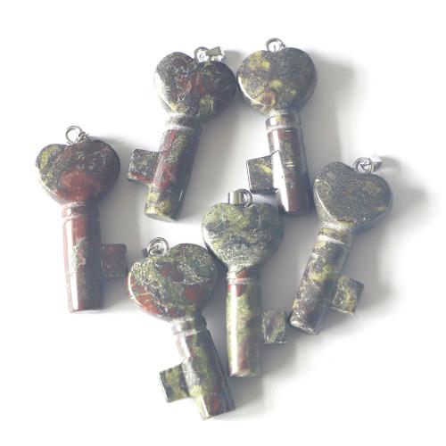 Bijoux Pendentifs en pierres gemmes, Dragon-Blood-pierre, clé, envoyé au hasard & DIY, multicolore, 42x22x10mm, Vendu par PC