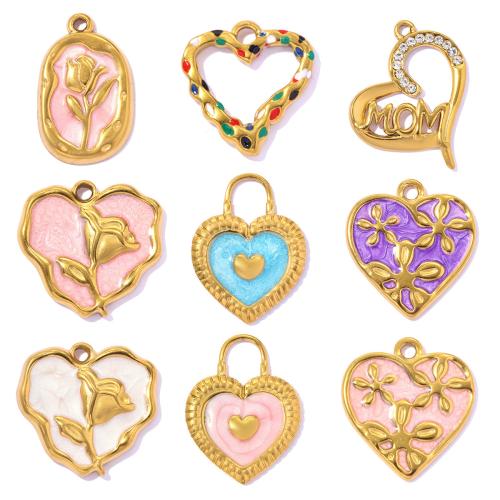Rostfritt stål Smycken Hängen, ROSTFRITT STÅL, guldfärg pläterade, DIY & olika stilar för val & emalj & med strass, fler färger för val, 3PC/Bag, Säljs av Bag