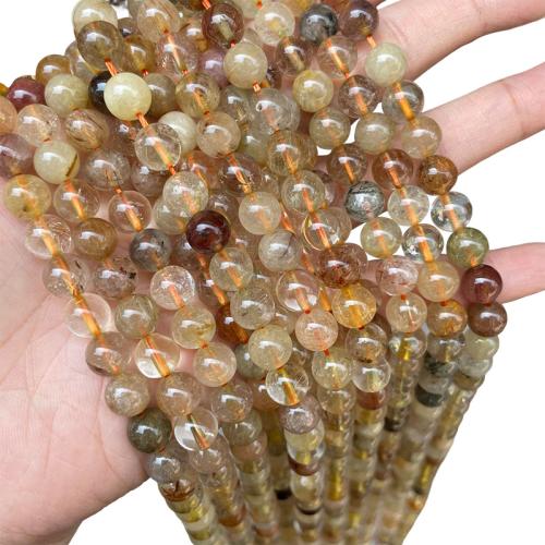 Quartz naturel bijoux perles, quartz rutile, Rond, DIY & normes différentes pour le choix, Or, Vendu par Environ 38 cm brin