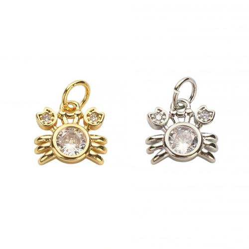 Kubik Zirkonium mikro bana Mässing hängande, Krabba, plated, DIY & micro bana cubic zirconia, fler färger för val, 10.50x9.60x2.80mm, Hål:Ca 3.5mm, Säljs av PC