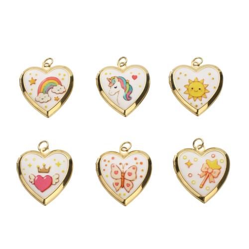 Messing Locket Vedhæng, Heart, ægte forgyldt, du kan DIY, flere farver til valg, 24.70x22.70x5.40mm, Hole:Ca. 3.5mm, Solgt af PC