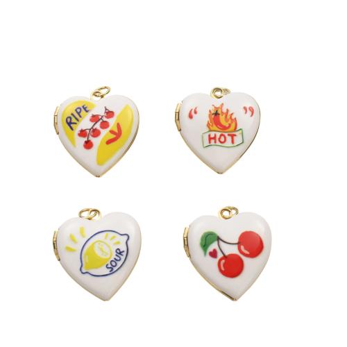 Messing Locket Vedhæng, Heart, ægte forgyldt, du kan DIY & emalje, flere farver til valg, 24.70x22.70x6.90mm, Hole:Ca. 3.5mm, Solgt af PC