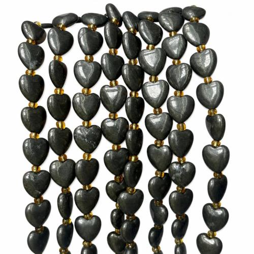 Golden pyrit Korálky, Srdce, lesklý, DIY, 12mm, Cca 18PC/Strand, Prodáno By Strand
