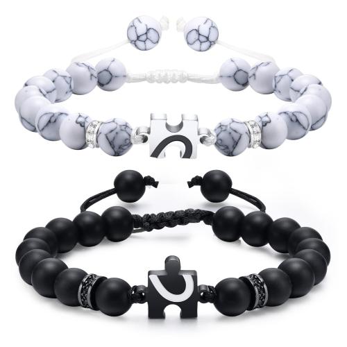 304 Stainless Steel Couple Bracelet with Howlite & Agate plated 2 pieces & adjustable & for couple beads size 8mm Length Approx 21 cm Sold By Set