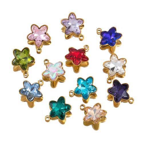 Nehrđajućeg čelika Cvjetni Privjesak, 304 nehrđajućeg čelika, Zvijezda, zlatna boja pozlaćen, možete DIY & s Rhinestone, više boja za izbor, 13mm, Rupa:Približno 1.5mm, 5računala/Torba, Prodano By Torba