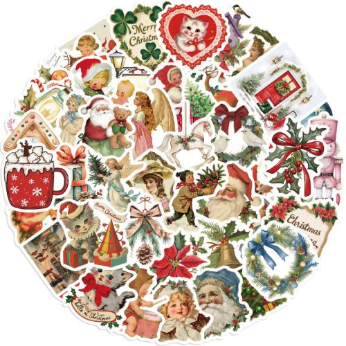 PVC-plast Sticker Paper, Udskrivning, Juledesign, flerfarvede, 80x80x30mm, 56pc'er/sæt, Solgt af sæt