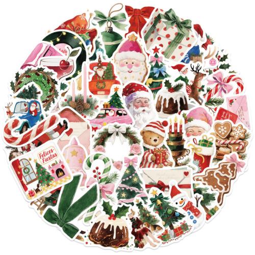 PVC-plast Sticker Paper, Udskrivning, Juledesign & du kan DIY & vandtæt, flerfarvede, 80x80x30mm, 50pc'er/sæt, Solgt af sæt
