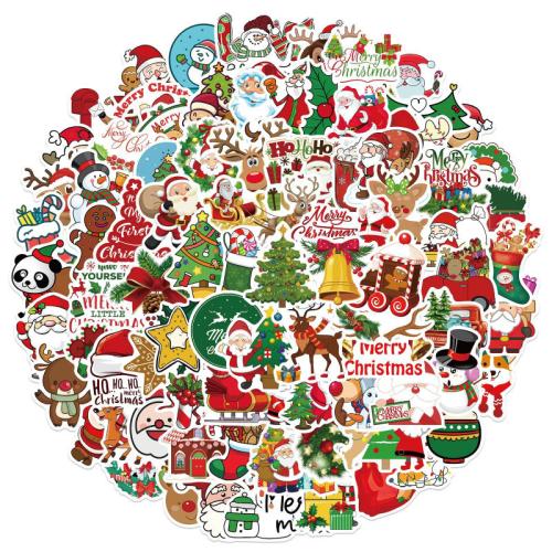 PVC-plast Sticker Paper, Udskrivning, Juledesign & du kan DIY & vandtæt, flerfarvede, size 4-6cm, 100pc'er/sæt, Solgt af sæt