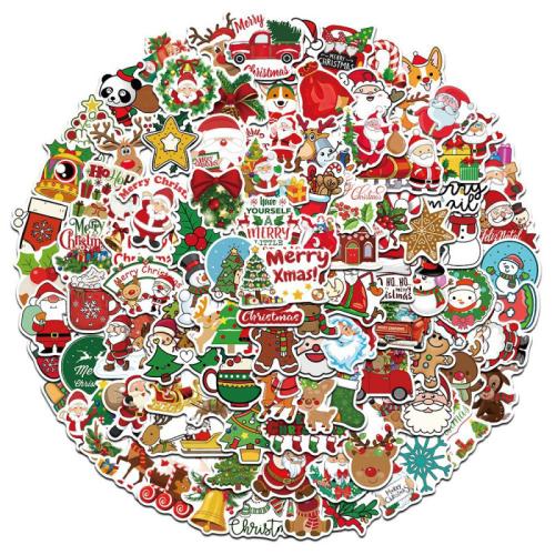 PVC-plast Sticker Paper, Udskrivning, Juledesign & du kan DIY & vandtæt, flerfarvede, 80x80x30mm, 100pc'er/sæt, Solgt af sæt