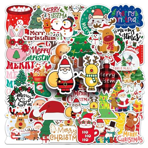 Papir Sticker Paper, med PVC-plast, Udskrivning, Juledesign & du kan DIY & vandtæt, flerfarvede, 80x80x30mm, 50pc'er/Bag, Solgt af Bag