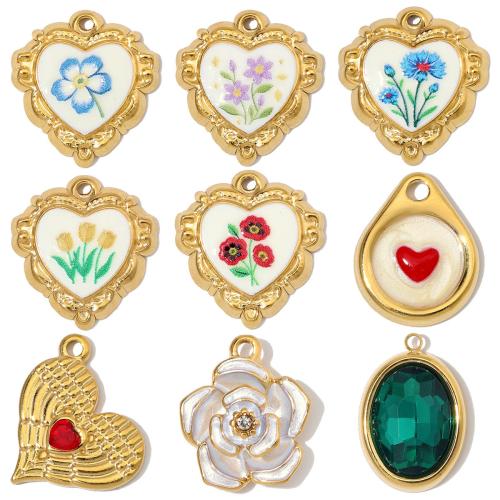 Rostfritt stål Smycken Hängen, ROSTFRITT STÅL, guldfärg pläterade, DIY & olika stilar för val & emalj & med strass, fler färger för val, 3PC/Bag, Säljs av Bag
