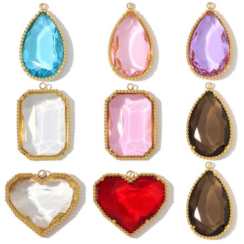 Crystal Hängen, ROSTFRITT STÅL, med Kristall, guldfärg pläterade, DIY & olika stilar för val, fler färger för val, 3PC/Bag, Säljs av Bag