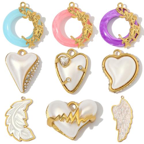 Rostfritt stål Smycken Hängen, ROSTFRITT STÅL, med Harts & Plast Pearl, guldfärg pläterade, DIY & olika stilar för val & med strass, fler färger för val, 3PC/Bag, Säljs av Bag