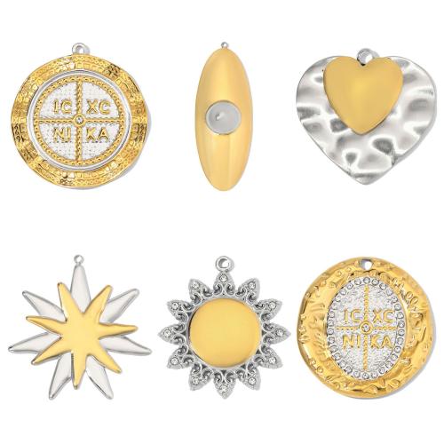 Rostfritt stål Smycken Hängen, ROSTFRITT STÅL, plated, DIY & olika stilar för val & med strass, fler färger för val, 3PC/Bag, Säljs av Bag